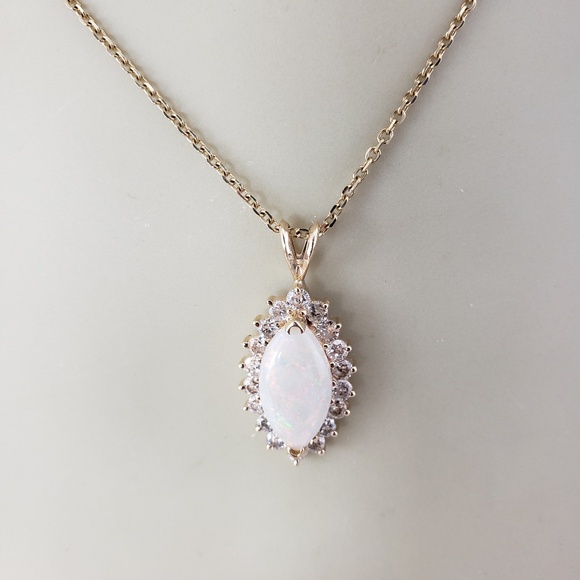 14 Karat Yellow Gold Opal and Diamond Pendant Necklace #20701 - Picture 7 of 9
